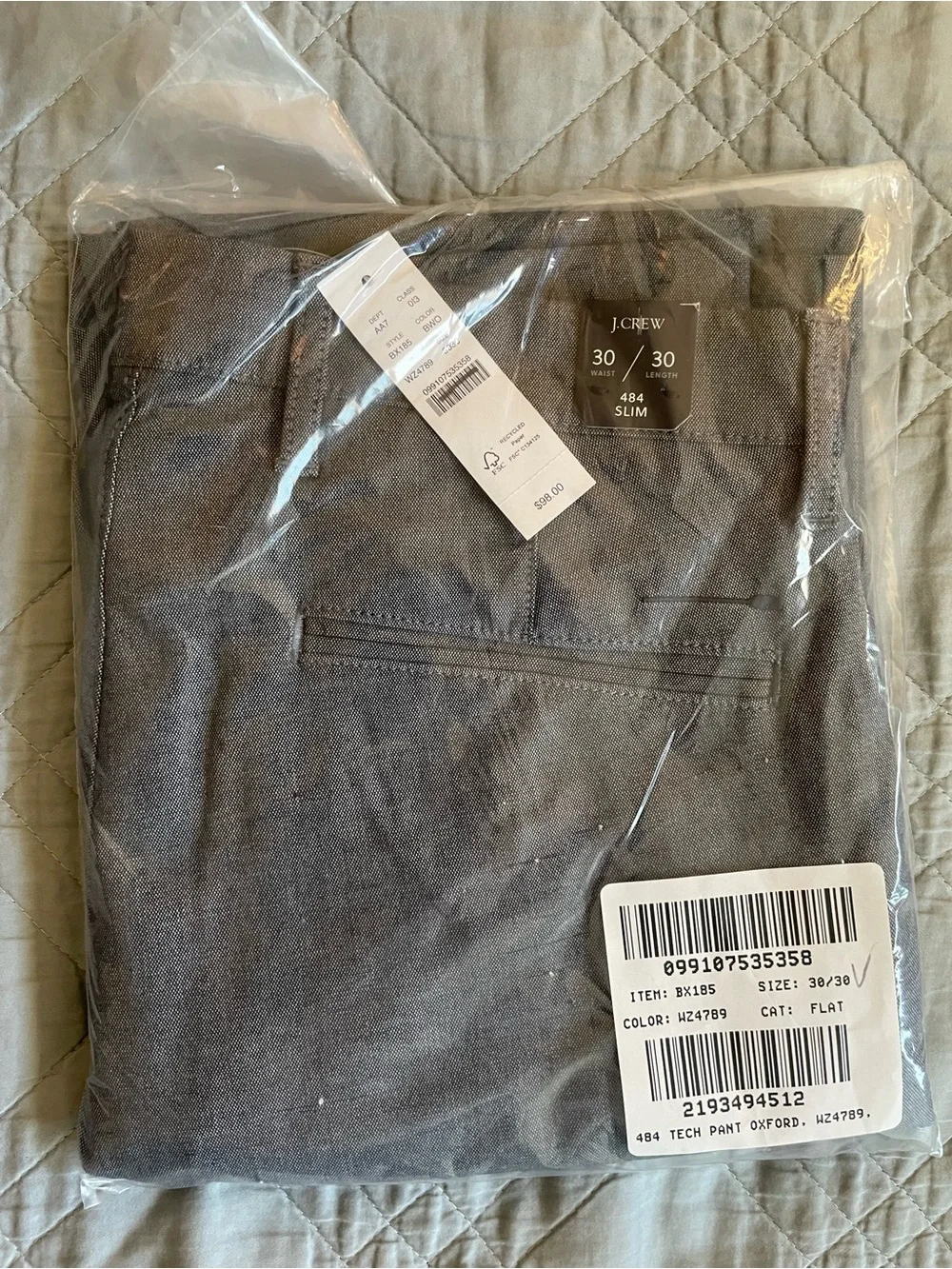 J.CREW 484M Slim-fit tech oxford pant Size 30/30 NWD $128 BX185